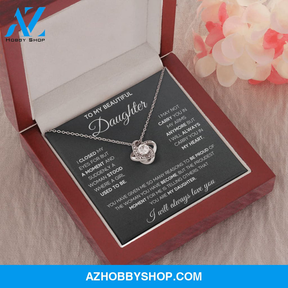 To My Beautiful Daughter Proud White Gold Love Knot Necklace Gift Set