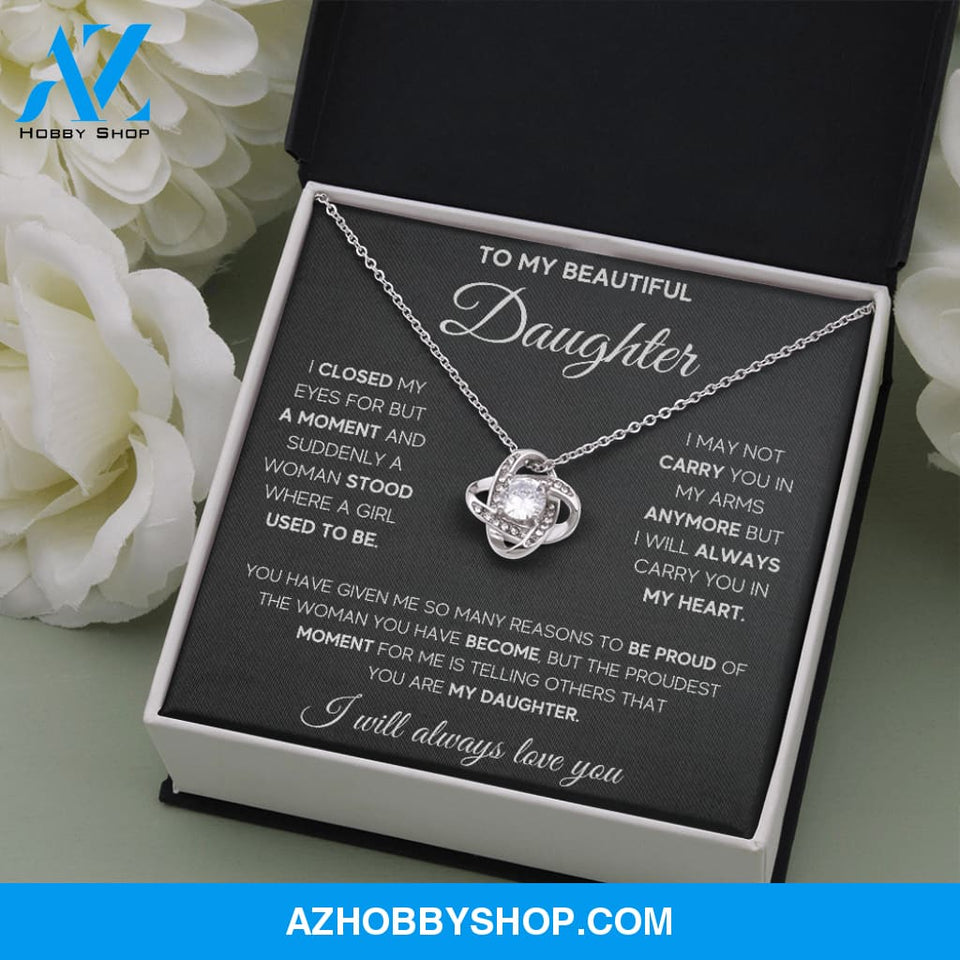 To My Beautiful Daughter Proud White Gold Love Knot Necklace Gift Set