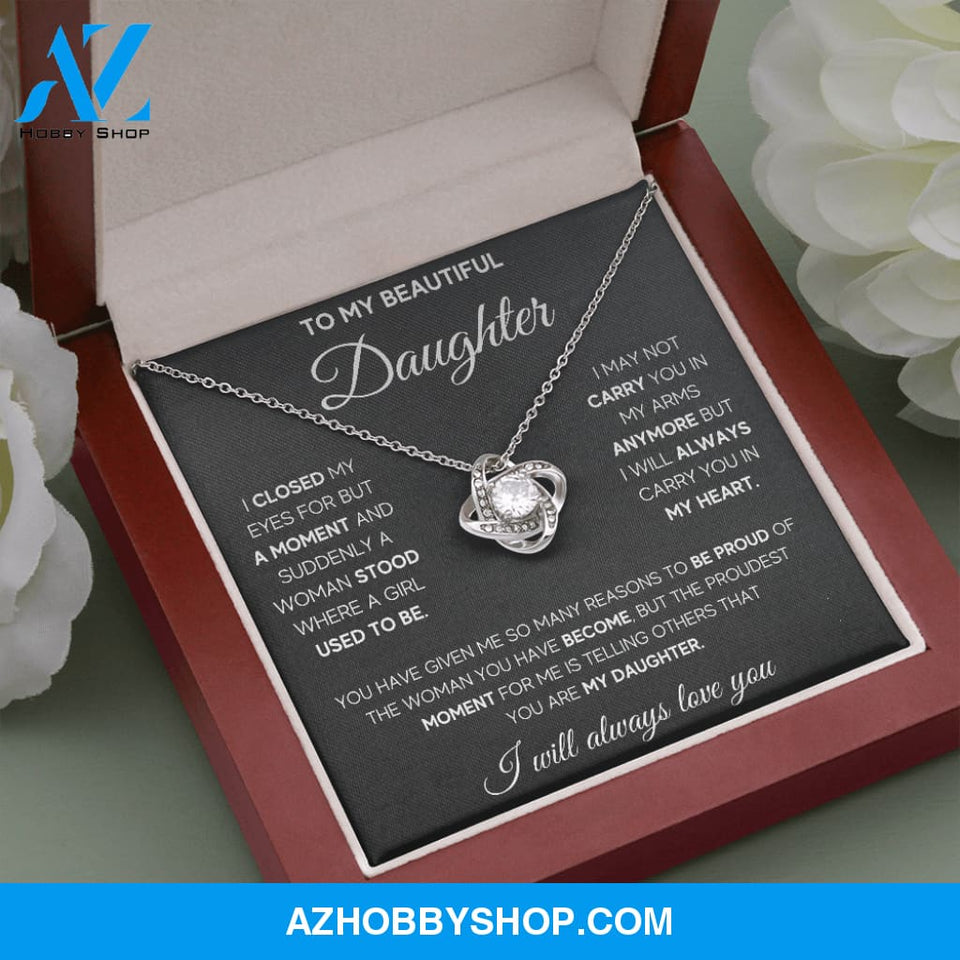 To My Beautiful Daughter Proud White Gold Love Knot Necklace Gift Set