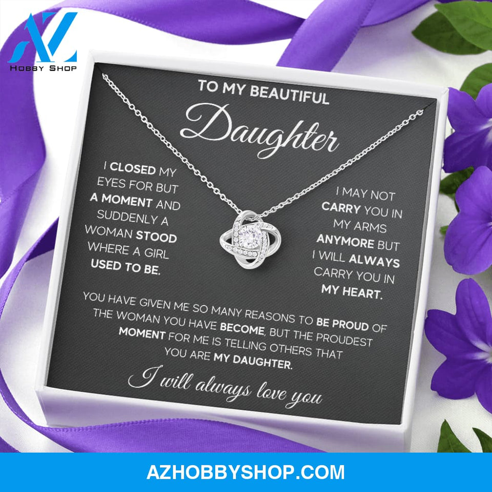 To My Beautiful Daughter Proud White Gold Love Knot Necklace Gift Set