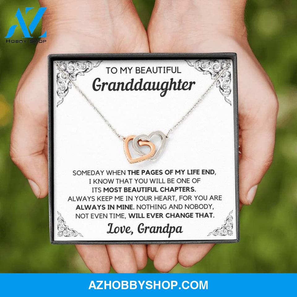 To My Beautiful Granddaughter From Grandpa Chapters Interlocking Hearts White Gold Necklace Gift Set