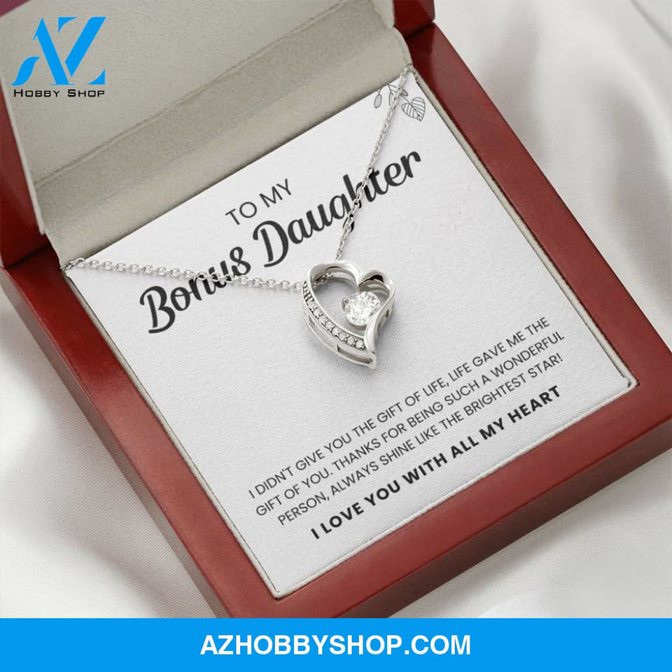 To My Bonus Daughter | Shine Like The Brightest Star | Heart Silver Necklace