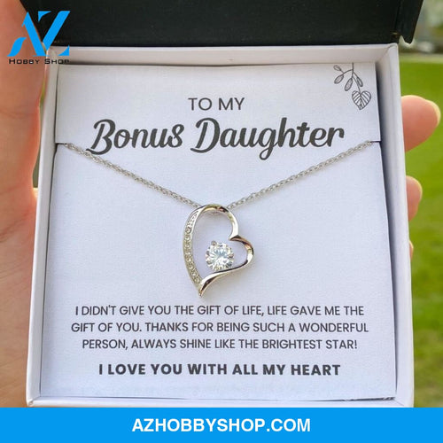 To My Bonus Daughter | Shine Like The Brightest Star | Heart Silver Necklace