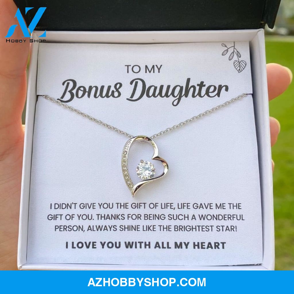 To My Bonus Daughter | Shine Like The Brightest Star | Heart Silver Necklace
