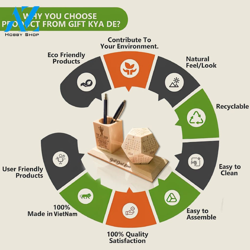 To My Dad Wooden Pen Holder & Desk Calendar - Home And Office Decoration