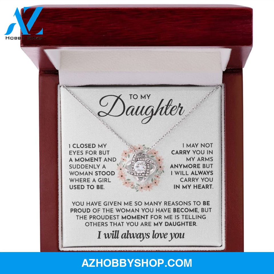 To My Daughter- 14K White Gold Polised Loveknot Necklace- I Will Always Love You