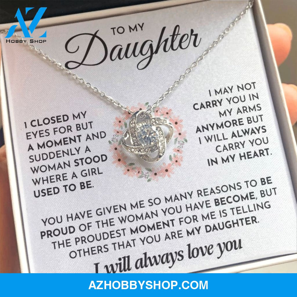 To My Daughter- 14K White Gold Polised Loveknot Necklace- I Will Always Love You