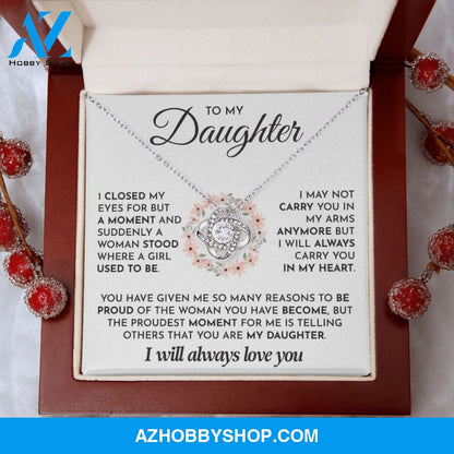 To My Daughter- 14K White Gold Polised Loveknot Necklace- I Will Always Love You