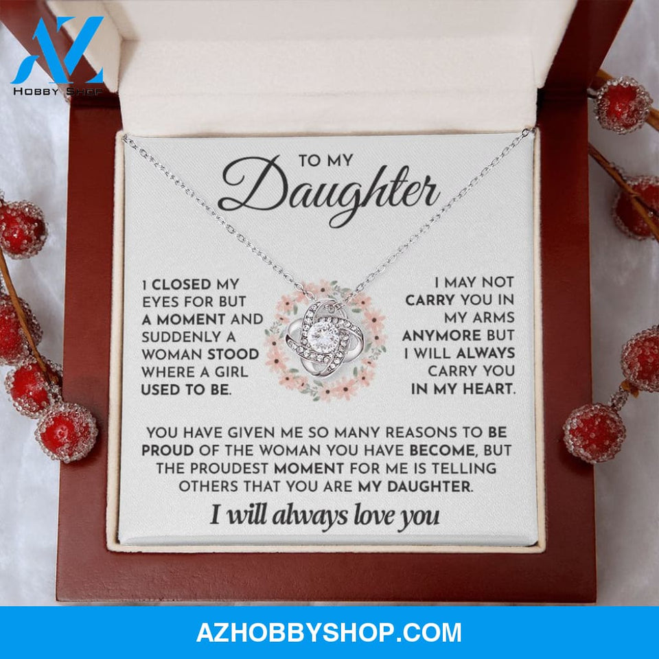 To My Daughter- 14K White Gold Polised Loveknot Necklace- I Will Always Love You