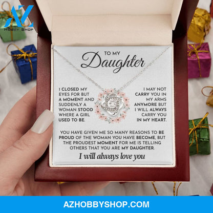 To My Daughter- 14K White Gold Polised Loveknot Necklace- I Will Always Love You