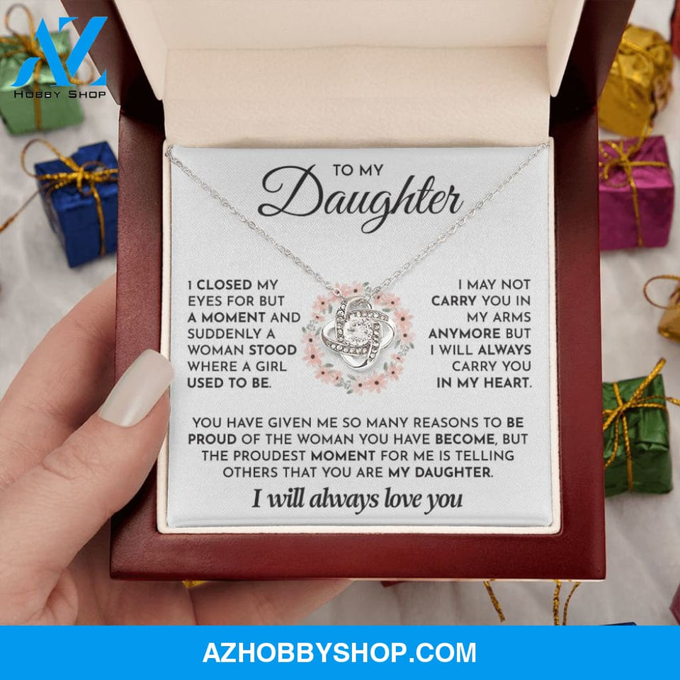 To My Daughter- 14K White Gold Polised Loveknot Necklace- I Will Always Love You