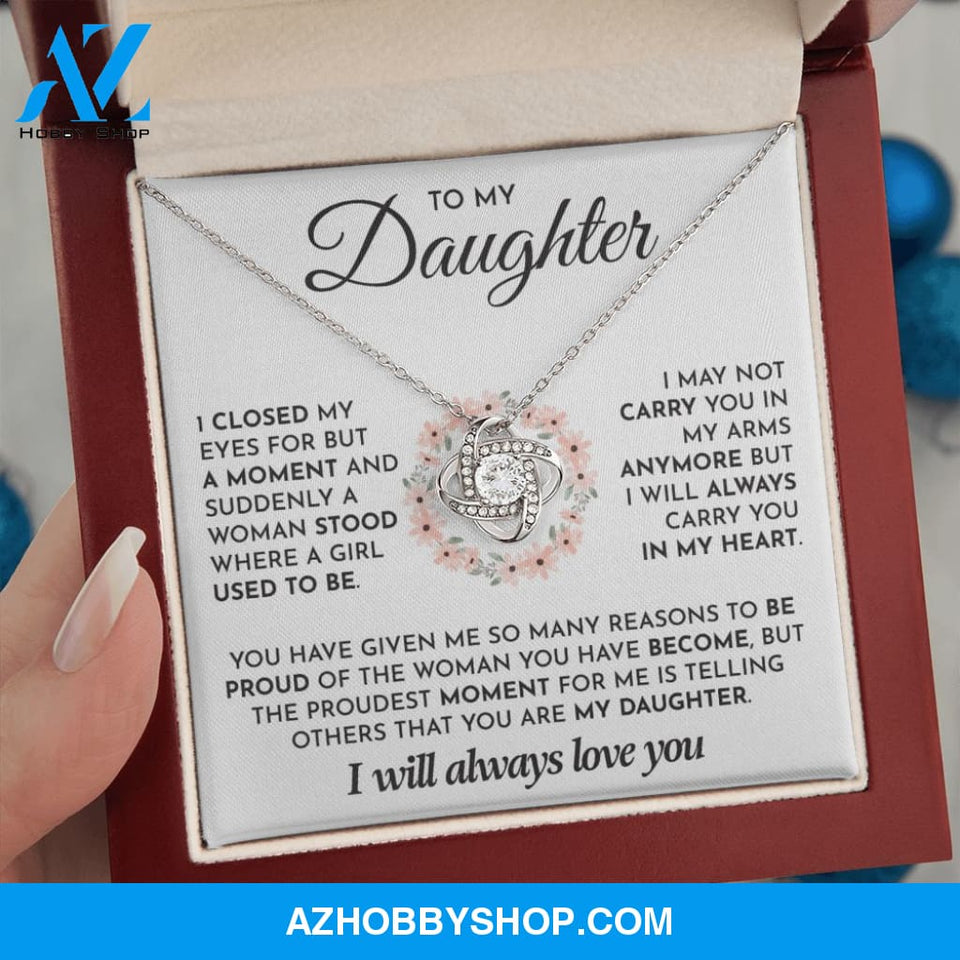 To My Daughter- 14K White Gold Polised Loveknot Necklace- I Will Always Love You