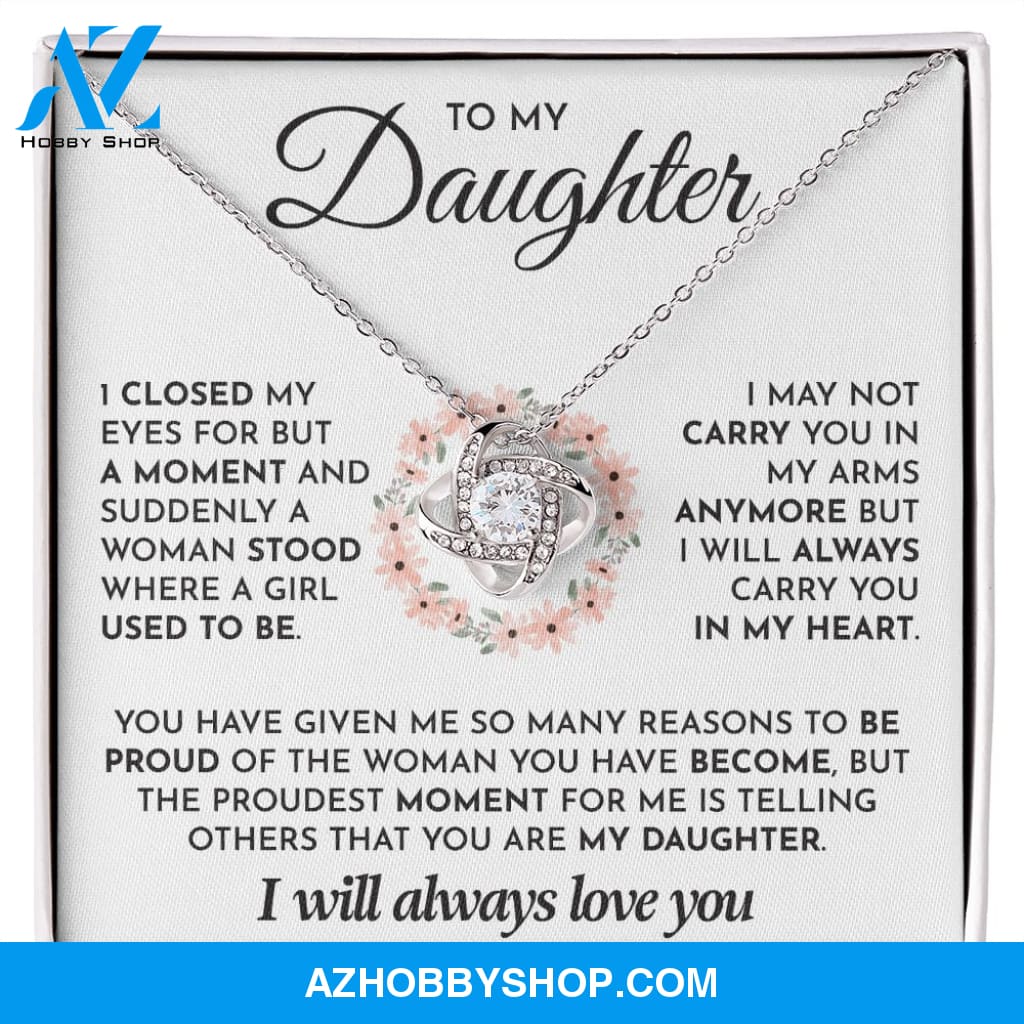 To My Daughter- 14K White Gold Polised Loveknot Necklace- I Will Always Love You