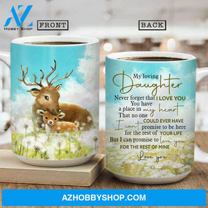 To my daughter, Deer painting, On the flower field, Dandelion, I promise to love you for the rest of my life - Family AOP Mug