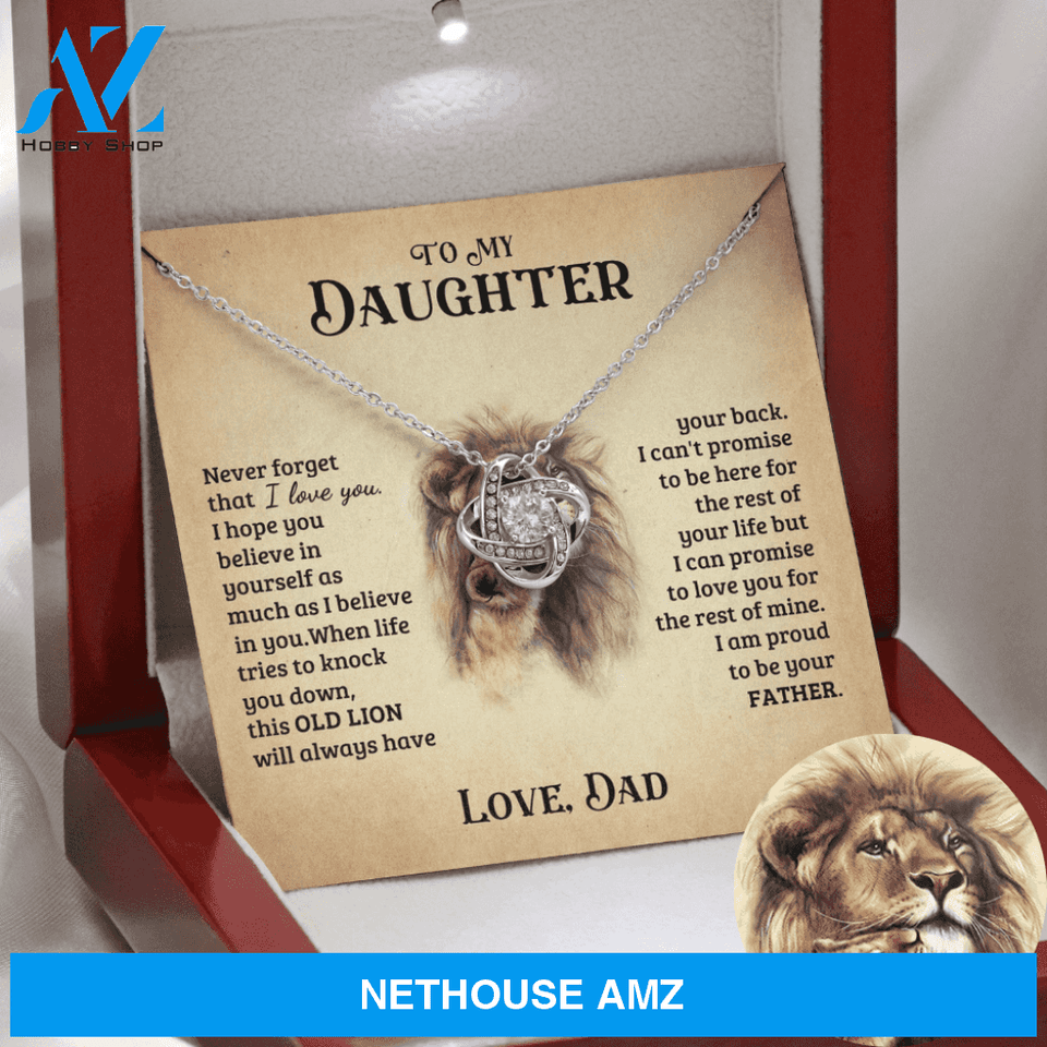 To My Daughter from Dad White Gold Love Knot Necklace "Never Forget That I Love You"
