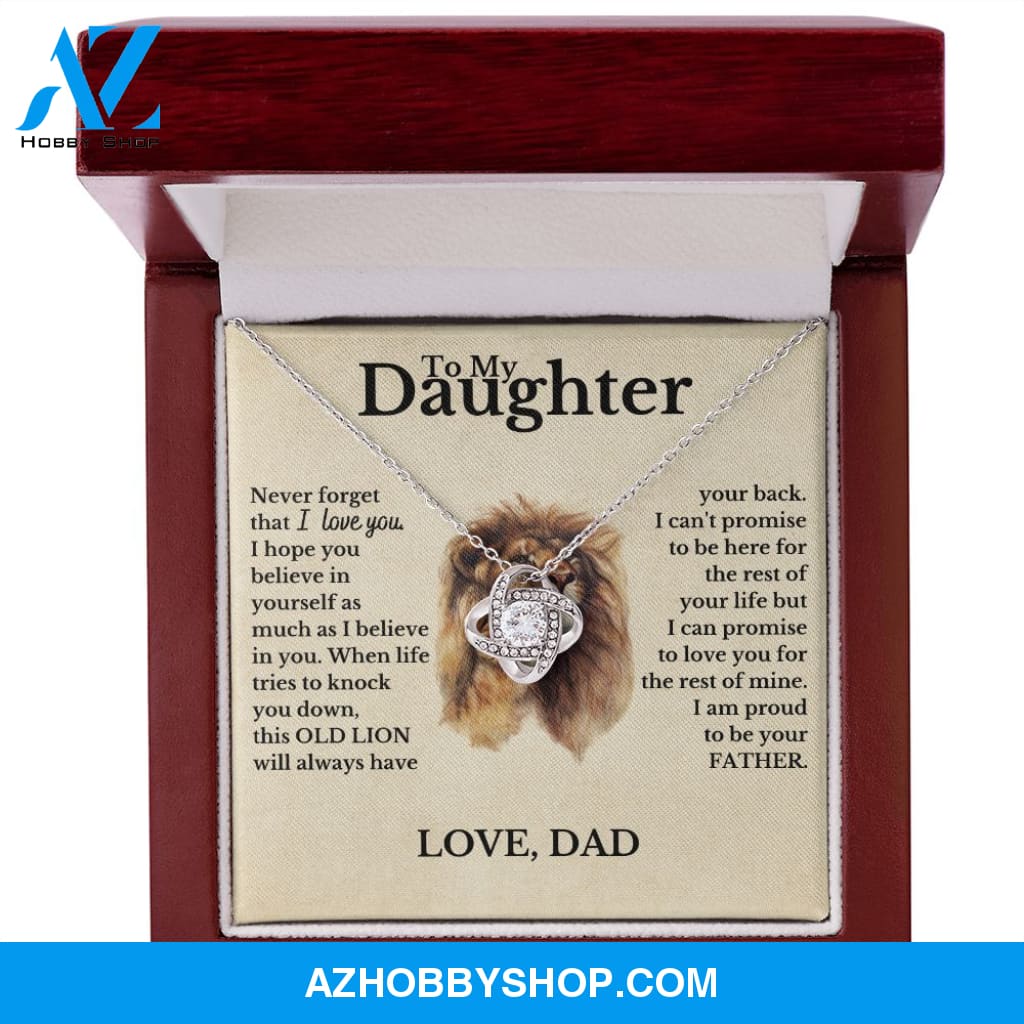 To My Daughter from Dad White Gold Love Knot Necklace "Never Forget That I Love You"