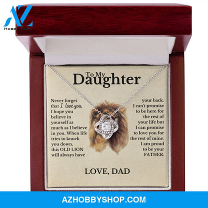 To My Daughter from Dad White Gold Love Knot Necklace "Never Forget That I Love You"