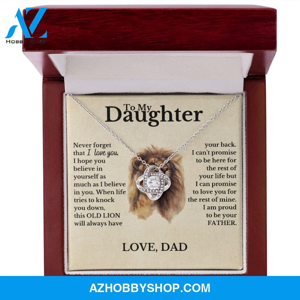 To My Daughter from Dad White Gold Love Knot Necklace "Never Forget That I Love You"