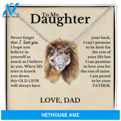To My Daughter from Dad White Gold Love Knot Necklace "Never Forget That I Love You"