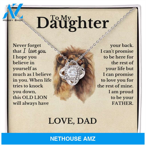 To My Daughter from Dad White Gold Love Knot Necklace "Never Forget That I Love You"