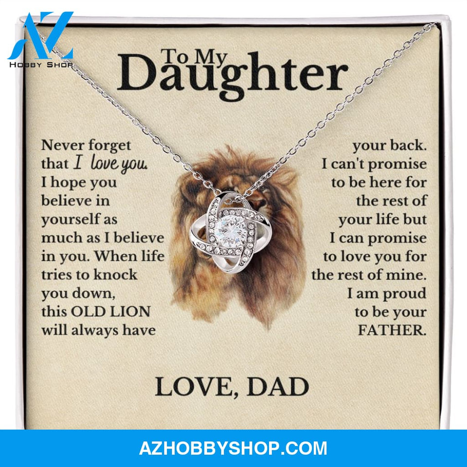 To My Daughter from Dad White Gold Love Knot Necklace "Never Forget That I Love You"