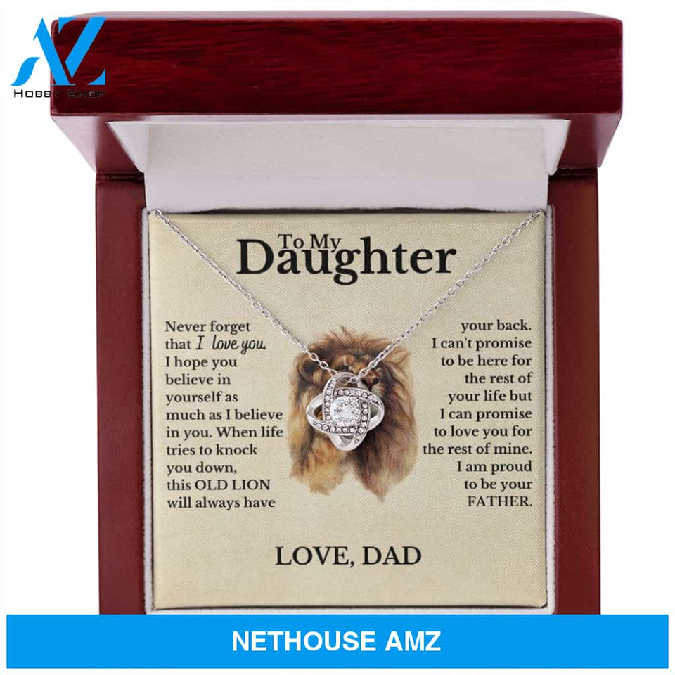 To My Daughter from Dad White Gold Love Knot Necklace "Never Forget That I Love You"