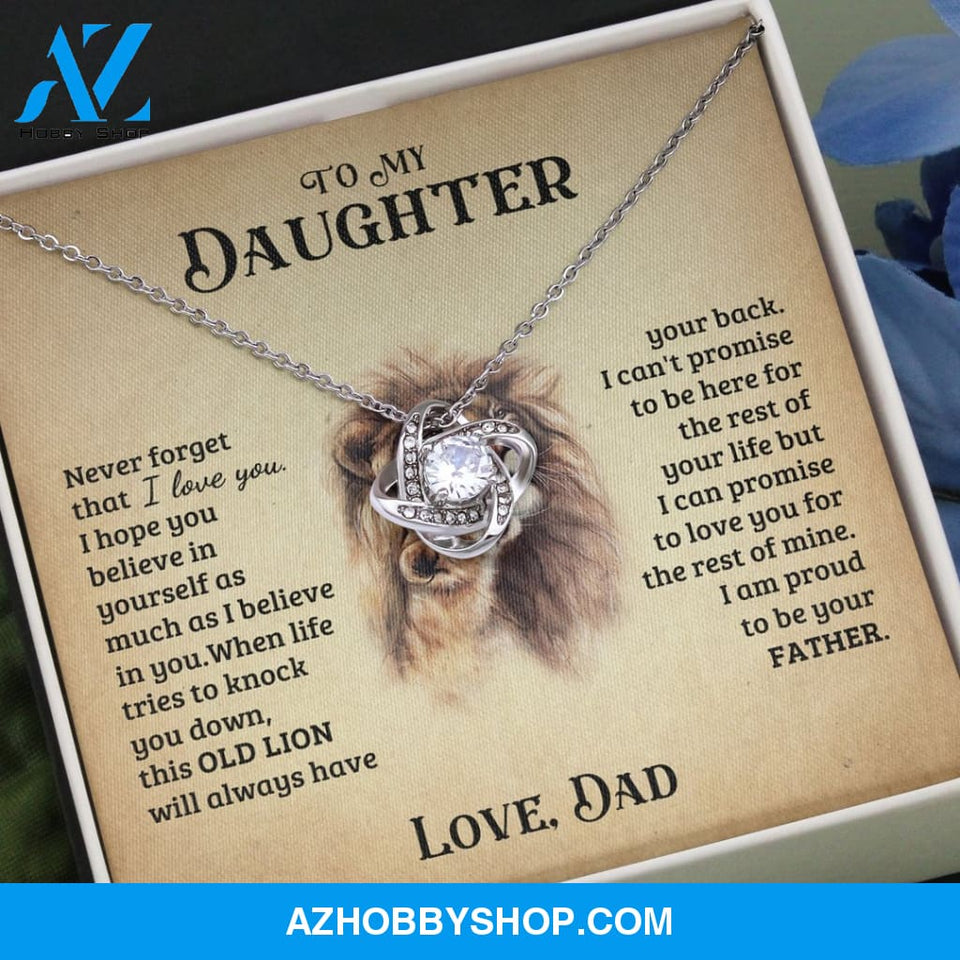 To My Daughter from Dad White Gold Love Knot Necklace "Never Forget That I Love You"