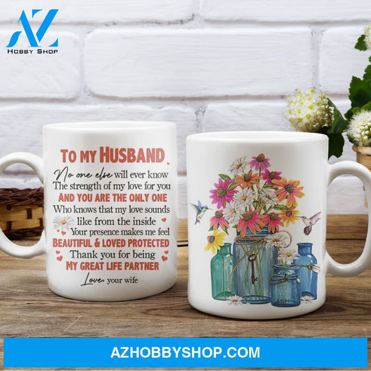 To my husband, Beautiful flower art work, Thank you for being my great life partner - Family White Mug