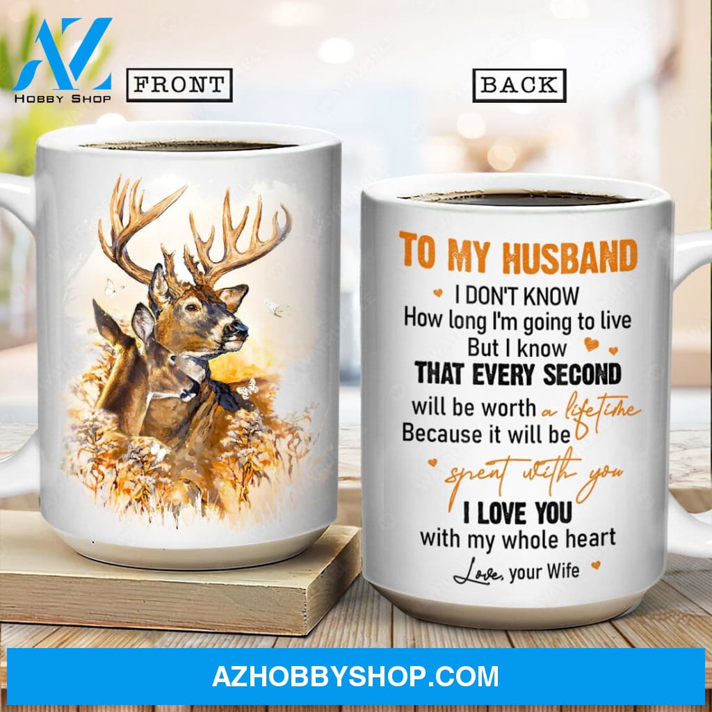 To my husband, Brown deer, Rice field, I love you with my whole heart - Couple AOP Mug