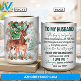To my husband, Cute deer drawing, Green forest, I love you forever and always - Family White Mug