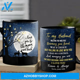 To my husband, Deer couple under the night sky, Beautiful full moon, I love you to the moon and back - Couple Black Mug