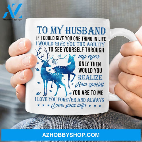 To my husband, deer watercolor painting, I love you forever and always - Couple White Mug