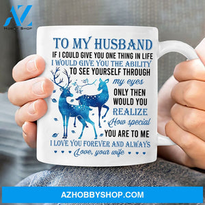 To my husband, deer watercolor painting, I love you forever and always - Couple White Mug