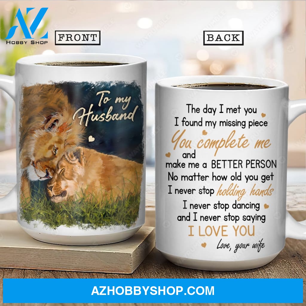 To my husband, Watercolor lion, Beautiful night, I never stop saying I love you - Family White Mug