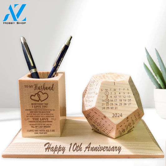 To My Husband Wooden Pen Holder & Desk Calendar - Home And Office Decoration