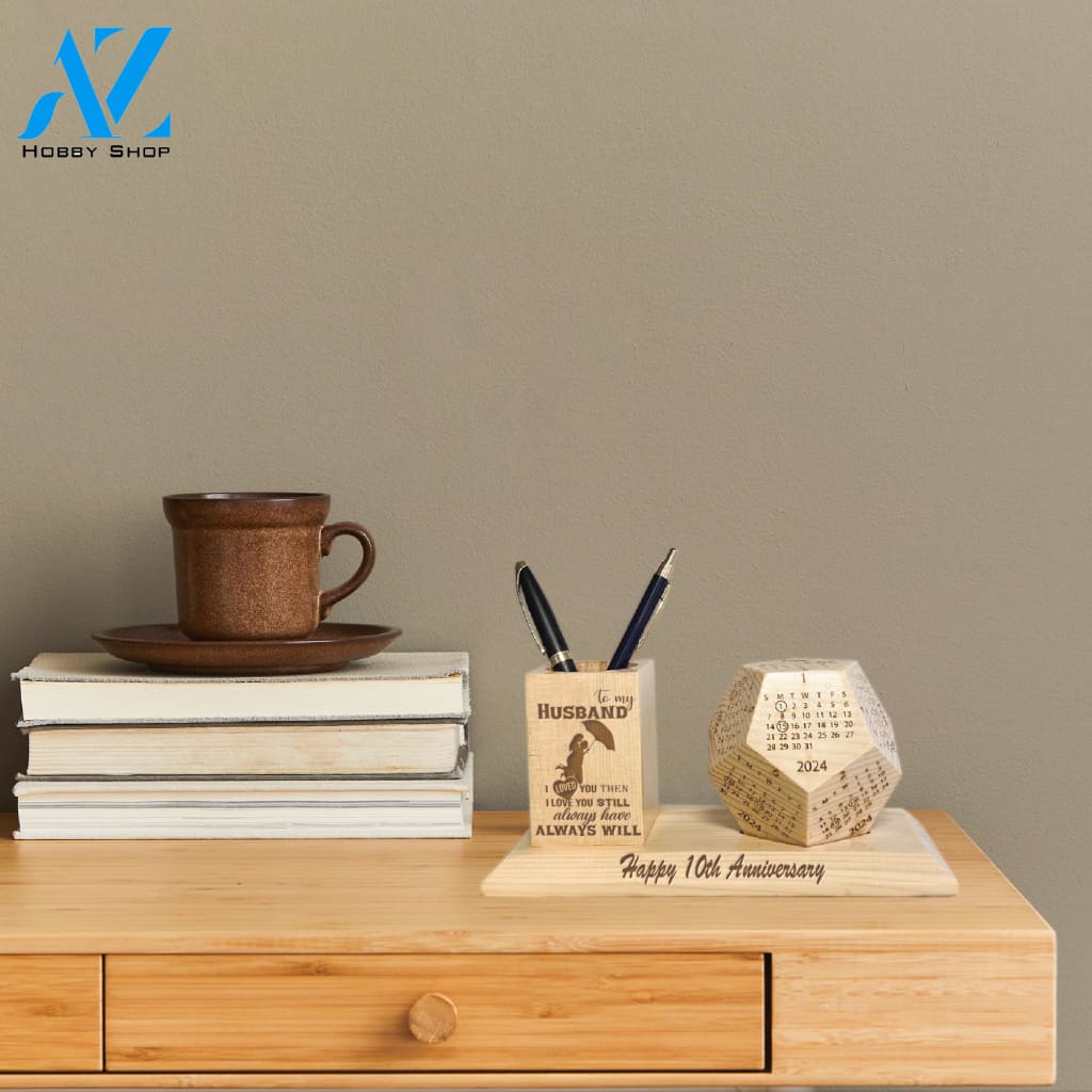 To My Husband Wooden Pen Holder & Desk Calendar - Home And Office Decoration