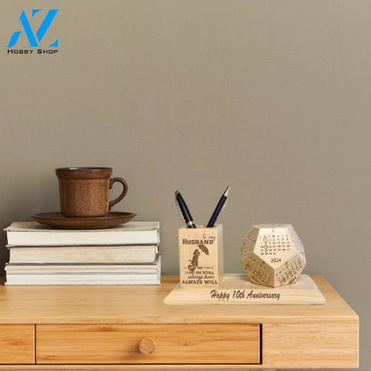 To My Husband Wooden Pen Holder & Desk Calendar - Home And Office Decoration
