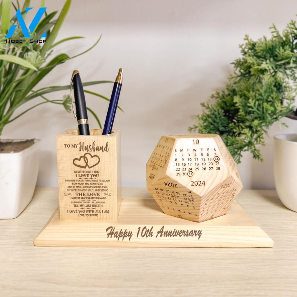 To My Husband Wooden Pen Holder & Desk Calendar - Home And Office Decoration