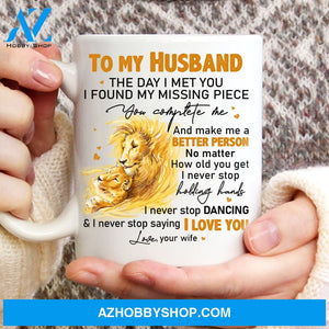 To my husband, Yellow lion drawing, I never stop saying I love you - Couple White Mug