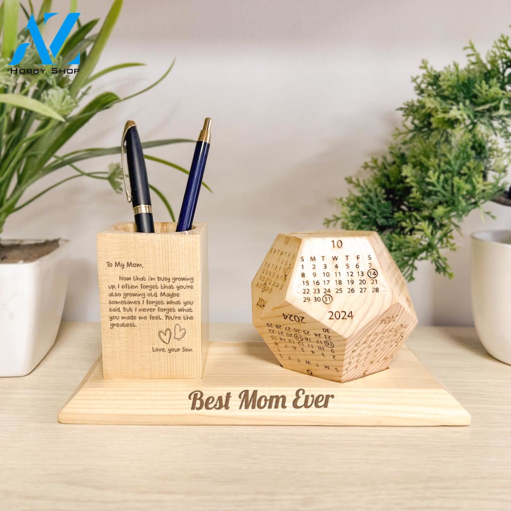 To My Mom Wooden Pen Holder & Desk Calendar - Home And Office Decoration