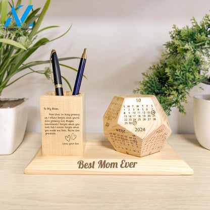 To My Mom Wooden Pen Holder & Desk Calendar - Home And Office Decoration
