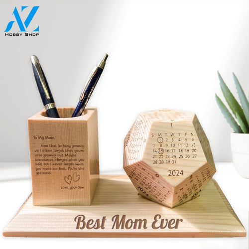To My Mom Wooden Pen Holder & Desk Calendar - Home And Office Decoration