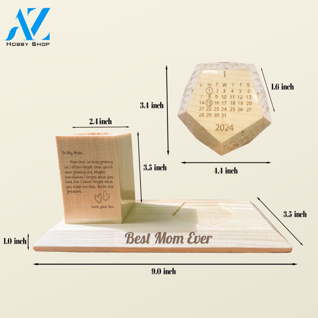 To My Mom Wooden Pen Holder & Desk Calendar - Home And Office Decoration