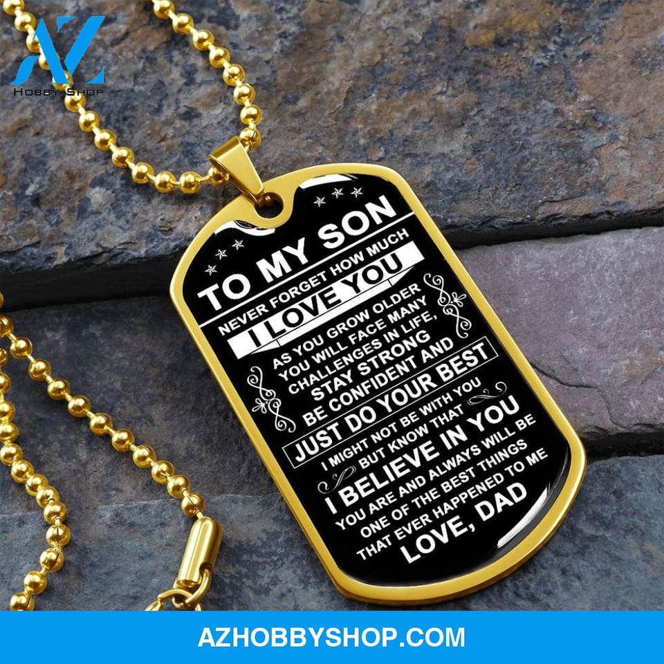 To My Son Gift From Dad | Just Do Your Best | Dog Tag Necklace Military Ball Chain