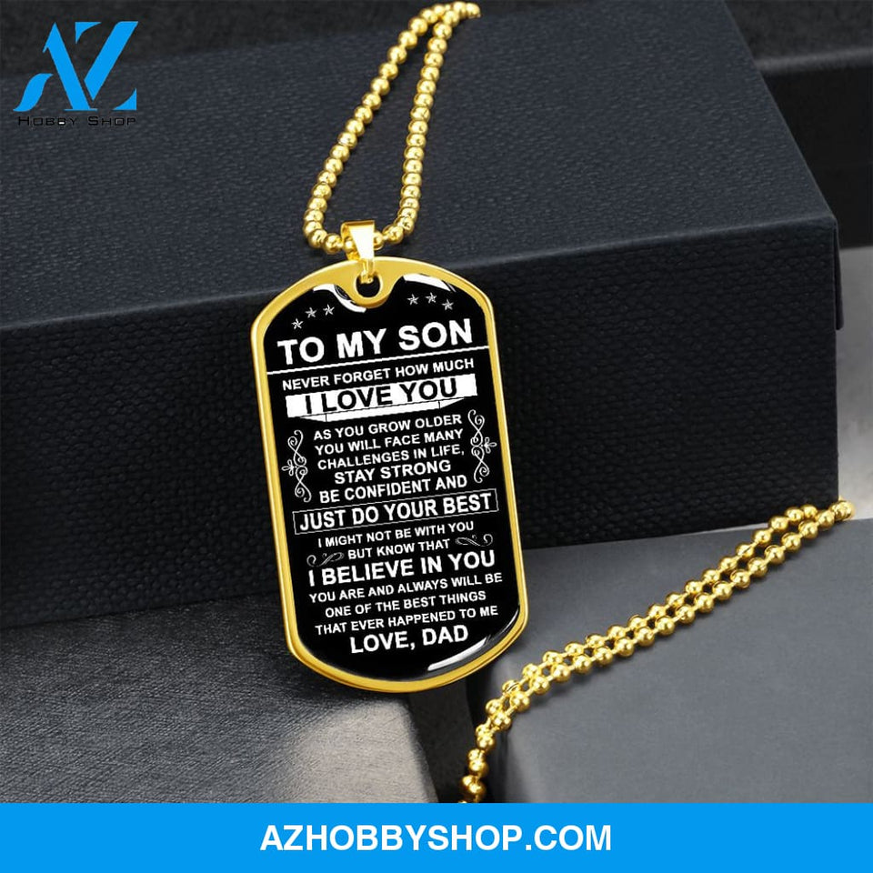 To My Son Gift From Dad | Just Do Your Best | Dog Tag Necklace Military Ball Chain