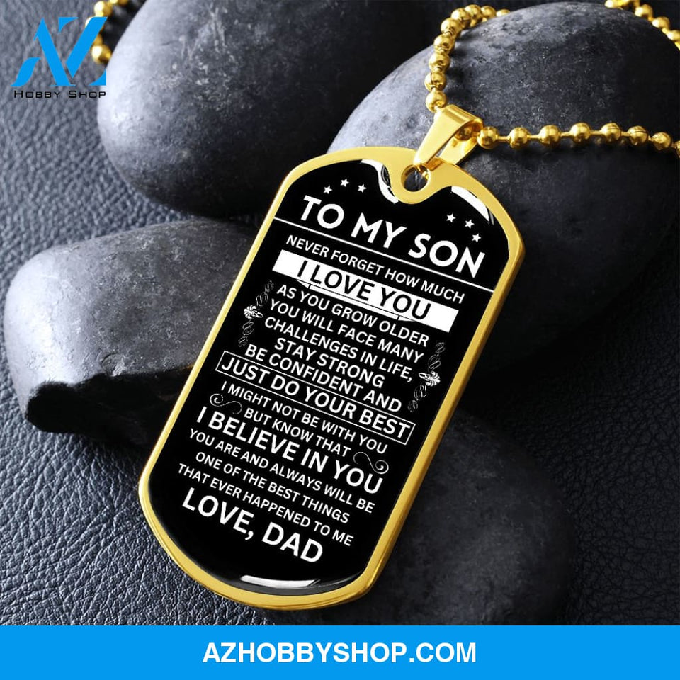 To My Son Gift From Dad | Just Do Your Best | Dog Tag Necklace Military Ball Chain