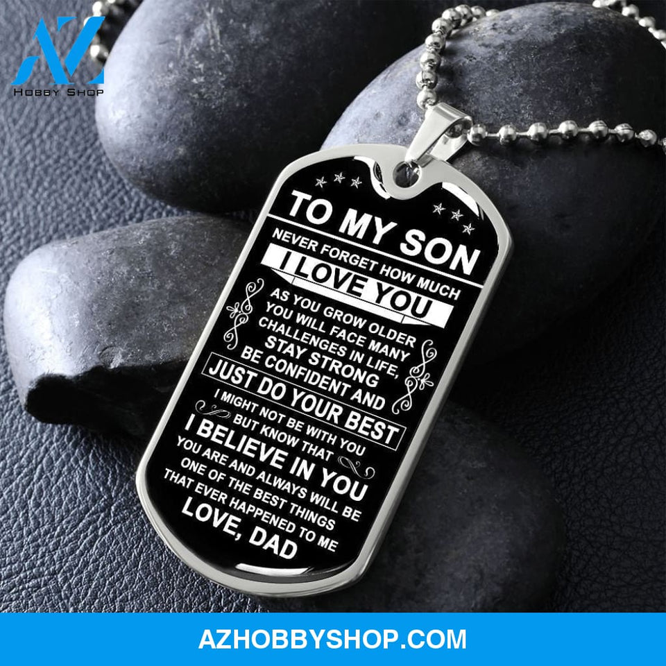 To My Son Gift From Dad | Just Do Your Best | Dog Tag Necklace Military Ball Chain