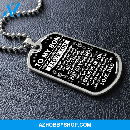 To My Son Gift From Dad | Just Do Your Best | Dog Tag Necklace Military Ball Chain
