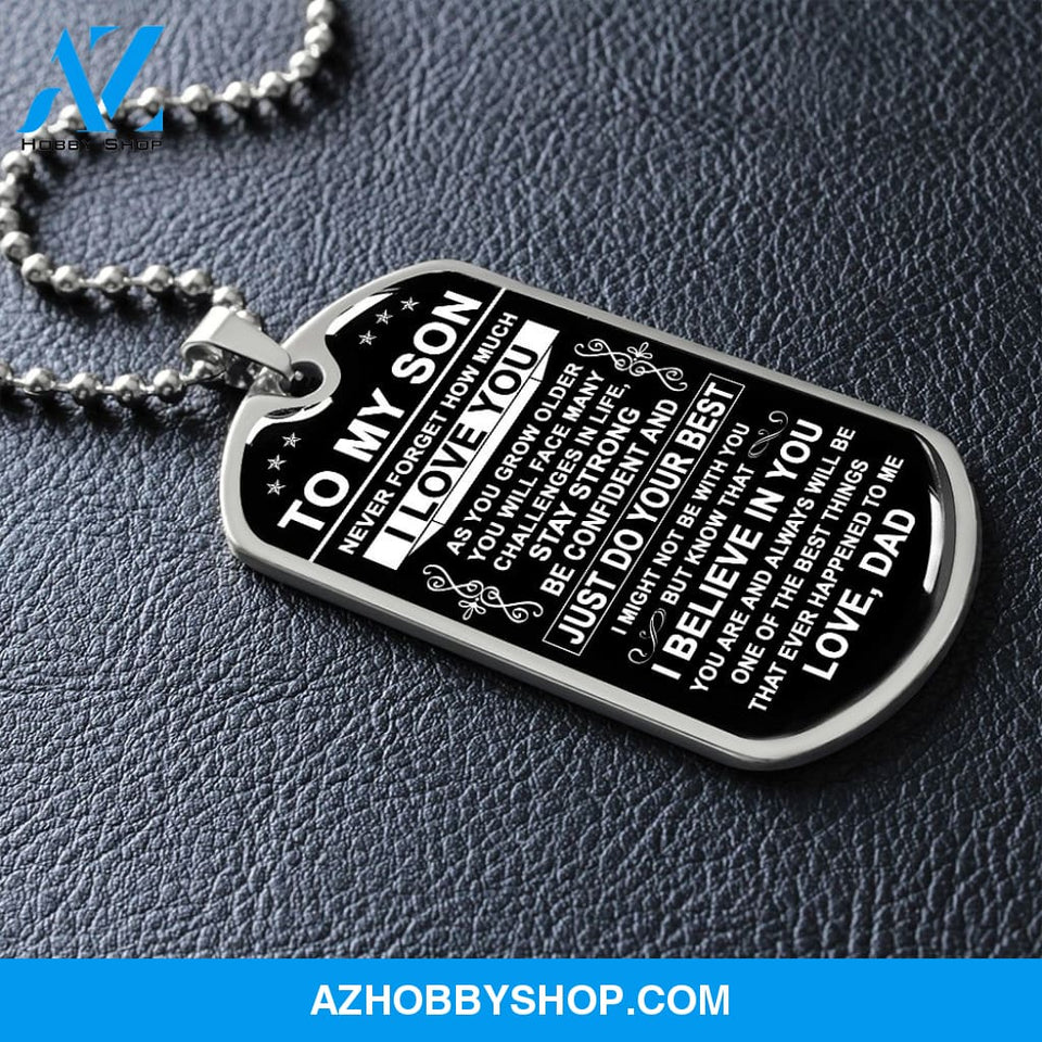 To My Son Gift From Dad | Just Do Your Best | Dog Tag Necklace Military Ball Chain