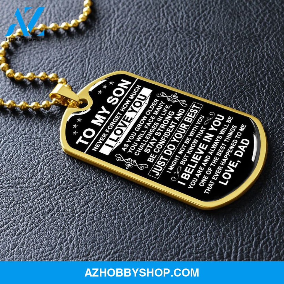 To My Son Gift From Dad | Just Do Your Best | Dog Tag Necklace Military Ball Chain